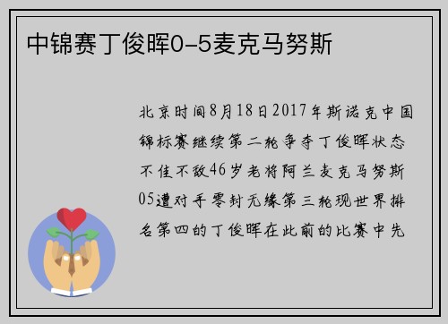 中锦赛丁俊晖0-5麦克马努斯